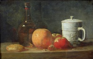 Nature morte avec fruits et bouteille de vin